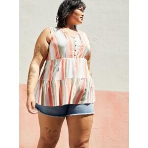 Torrid Women's Size 5 Multicolor Striped Rayon Slub Button-Front Tiered Tank